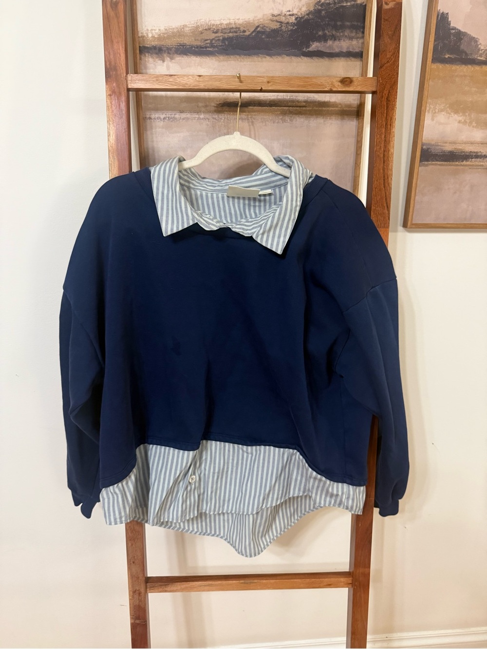 Anthropologie Navy Layered twofer crew neck sweater